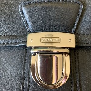Coach black leather briefcase with shoulder strap